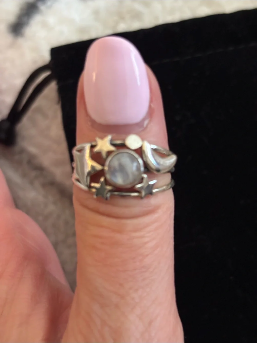 Sterling Silver Moonstone Celestial Ring - Women's Jewelry Size 7.75-8